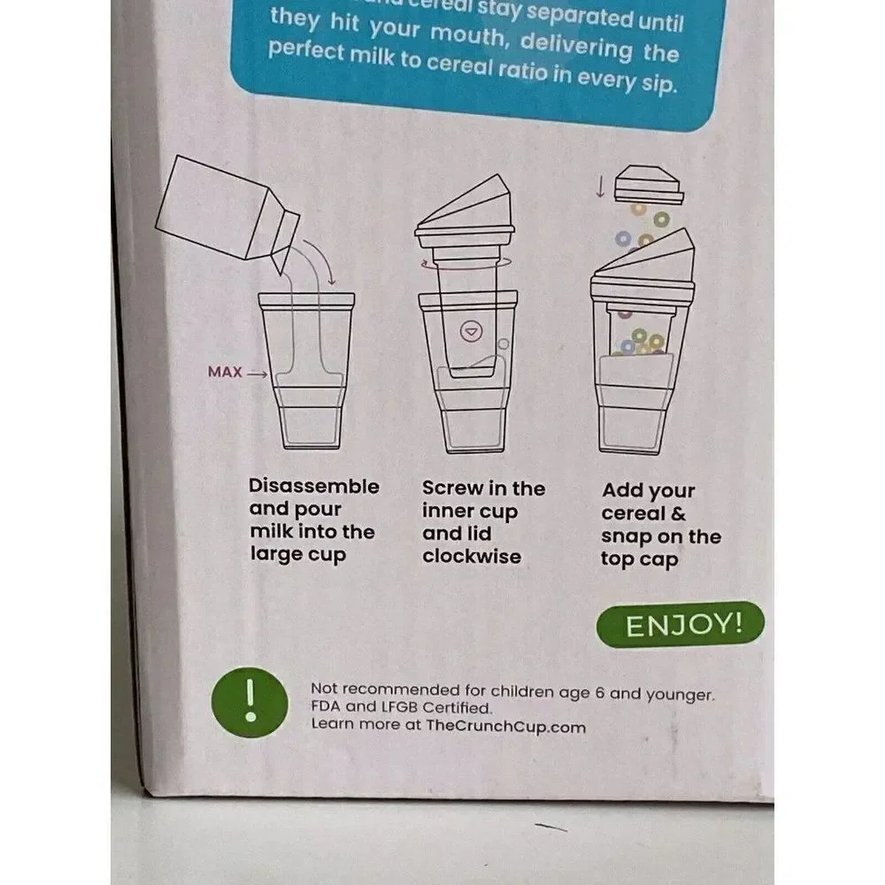 The CrunchCup Never Soggy Portable Cereal & Milk for Cereal on the Go‎ Pink NEW
